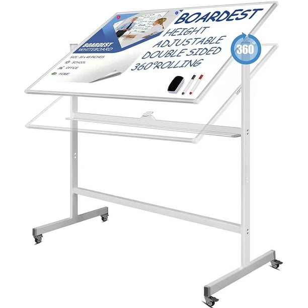 Adjustable 36" Whiteboard Double Magnetic Dry Erase Stand Rolling Reversible New 